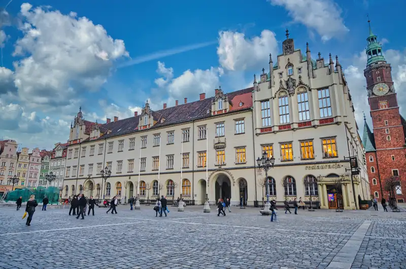 Wroclaw Rynek with the Old Town Hall clock tower