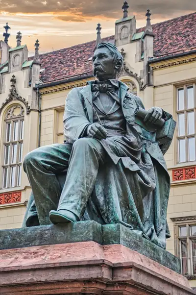 Bronze statue of Aleksander Fredro in Wroclaw Market Square