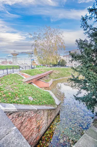 Brick water channel along the old city moat in Wroclaw