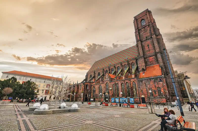 Historic church and open square in central Wroclaw