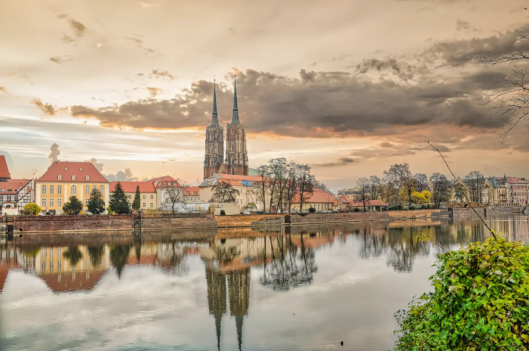 Cathedral Island in Wroclaw seen across the Oder river