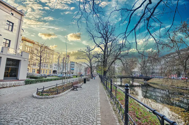 Cobbled promenade beside the city moat in Wroclaw